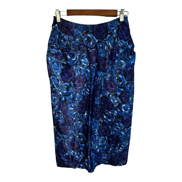 Benellon Womens Midi Pencil Skirt Made in Italy size 42 Floral Blue Rose - Picture 2 of 9
